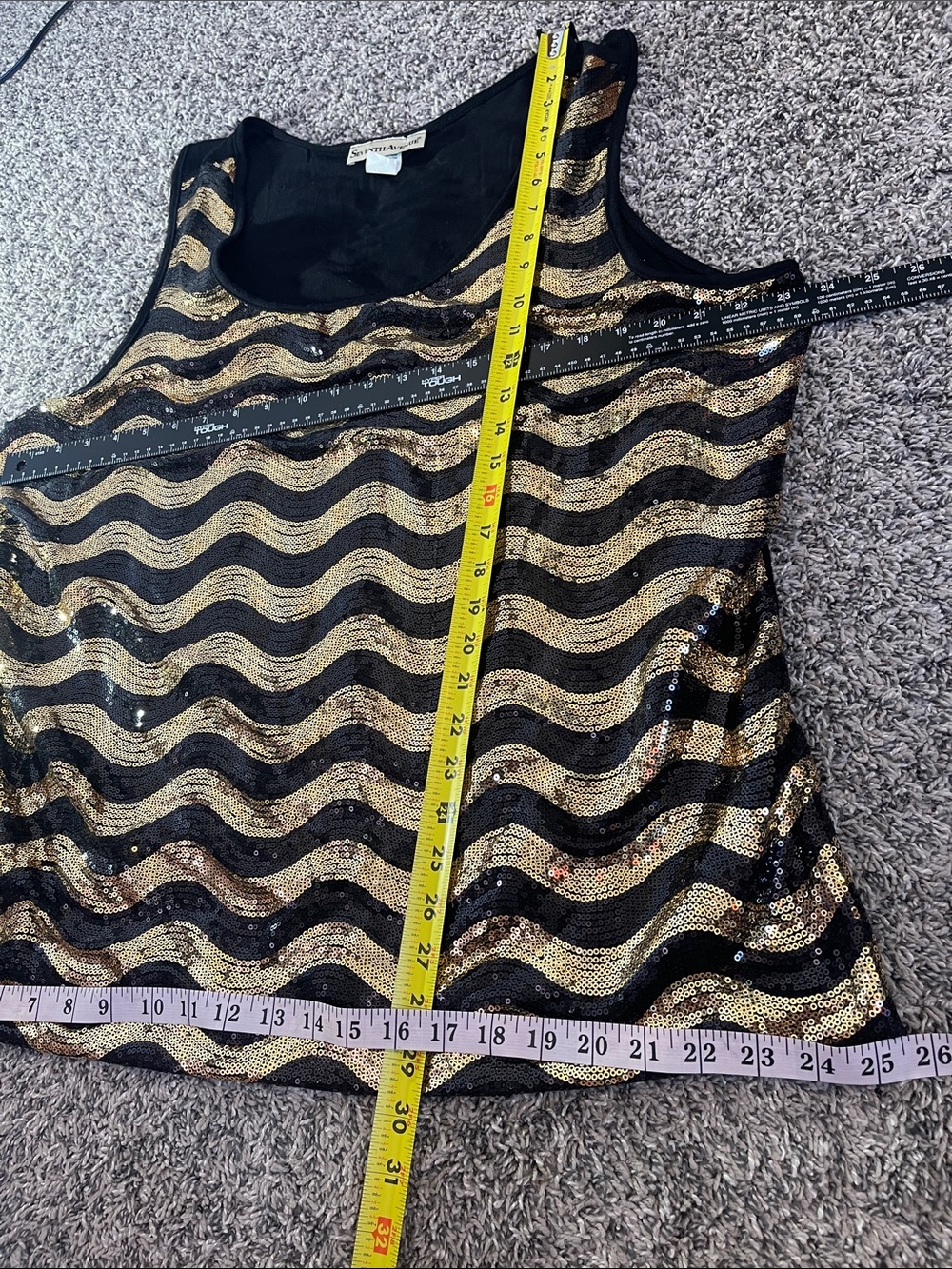 Womens plus size outfit 2X 3X Sequin Chevron Black & Gold tank, jacket, pants - Picture 15 of 17